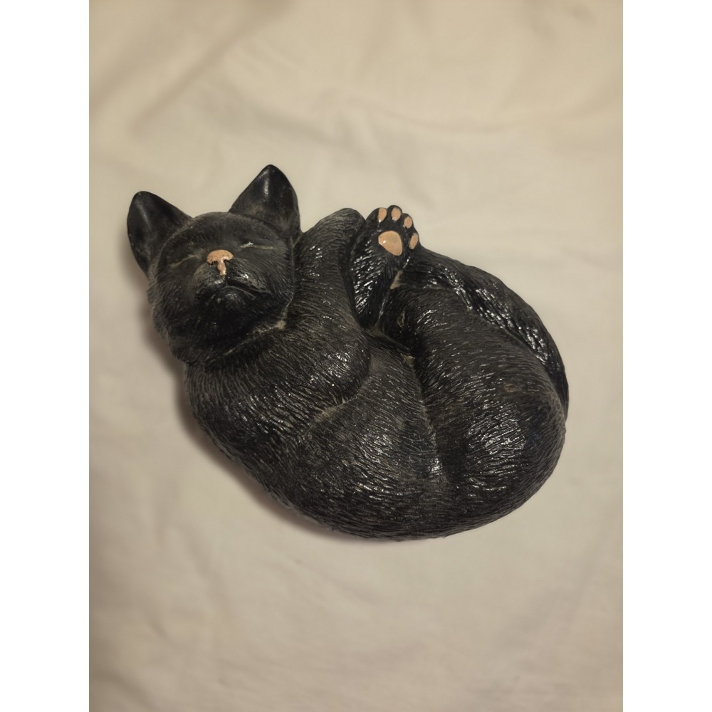 Black Ceramic Sleeping Cat Statue